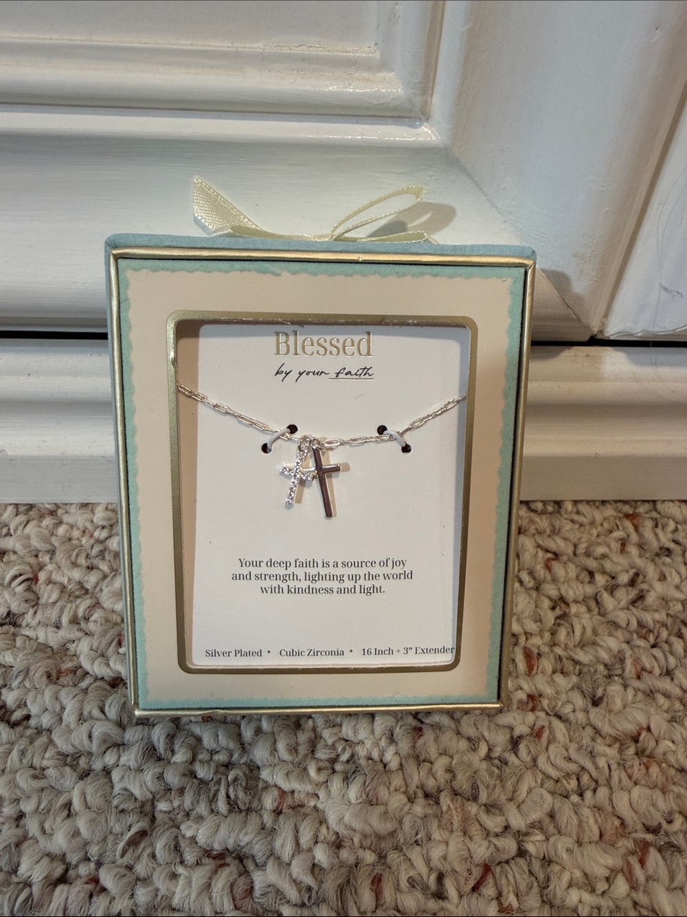 a new day Silver Cross and CZ Charm Necklace